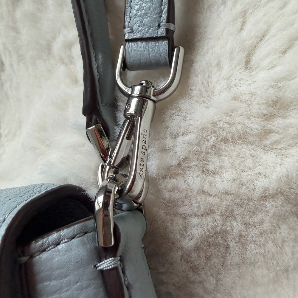 Kate Spade Polly Flap Convertible Medium Light Blue Leather Crossbody Bag - Picture 13 of 15